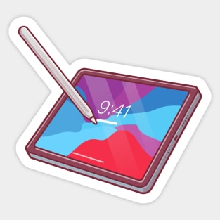 Tablet And Stylus Pencil Cartoon Sticker